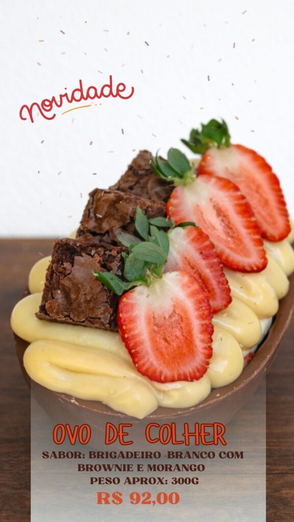 Ovo de Colher - Brigadeiro Branco com Brownie e Morango